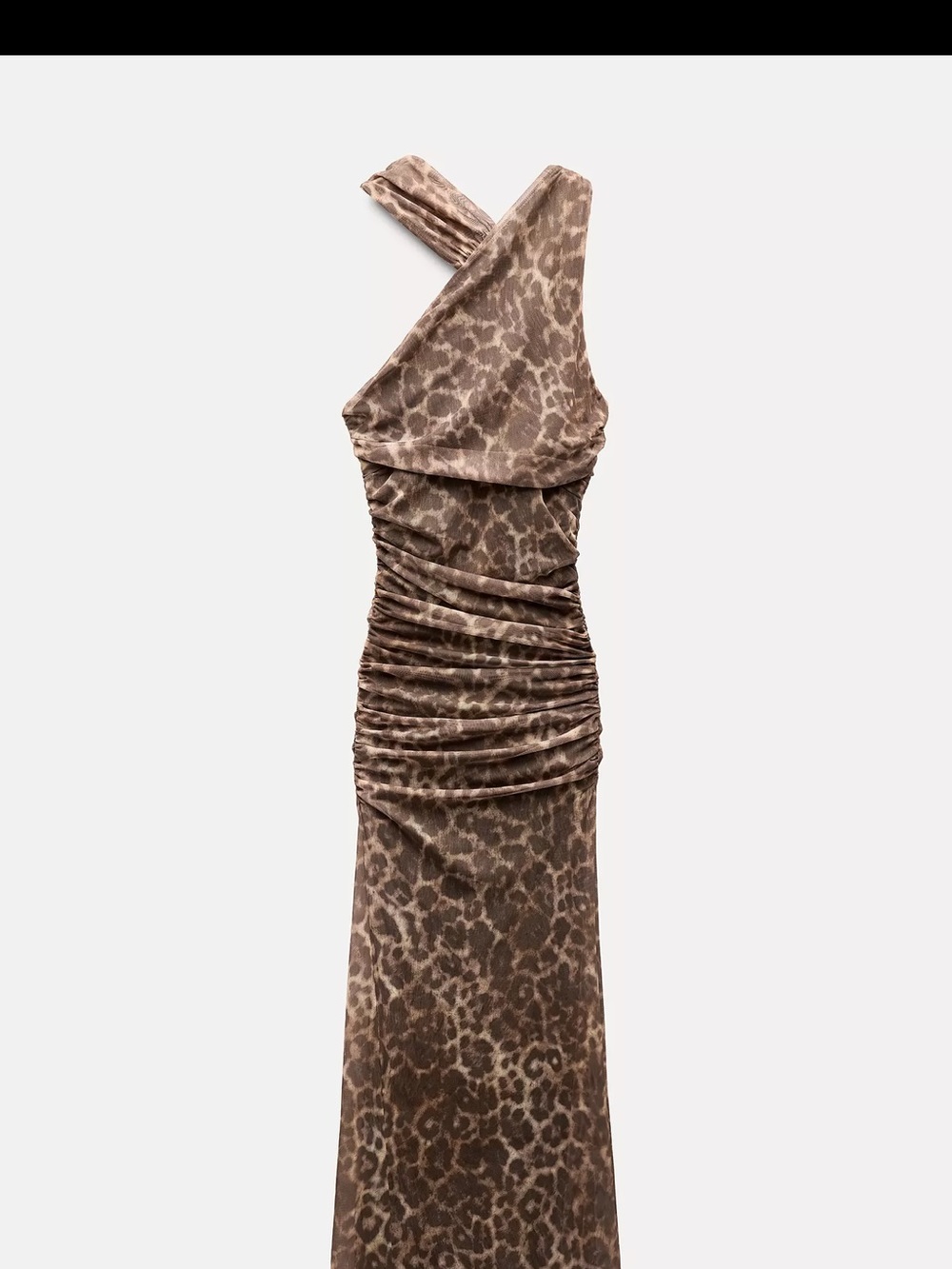 Zara One-Shoulder Brown Leopard Print Ruched Maxi Dress